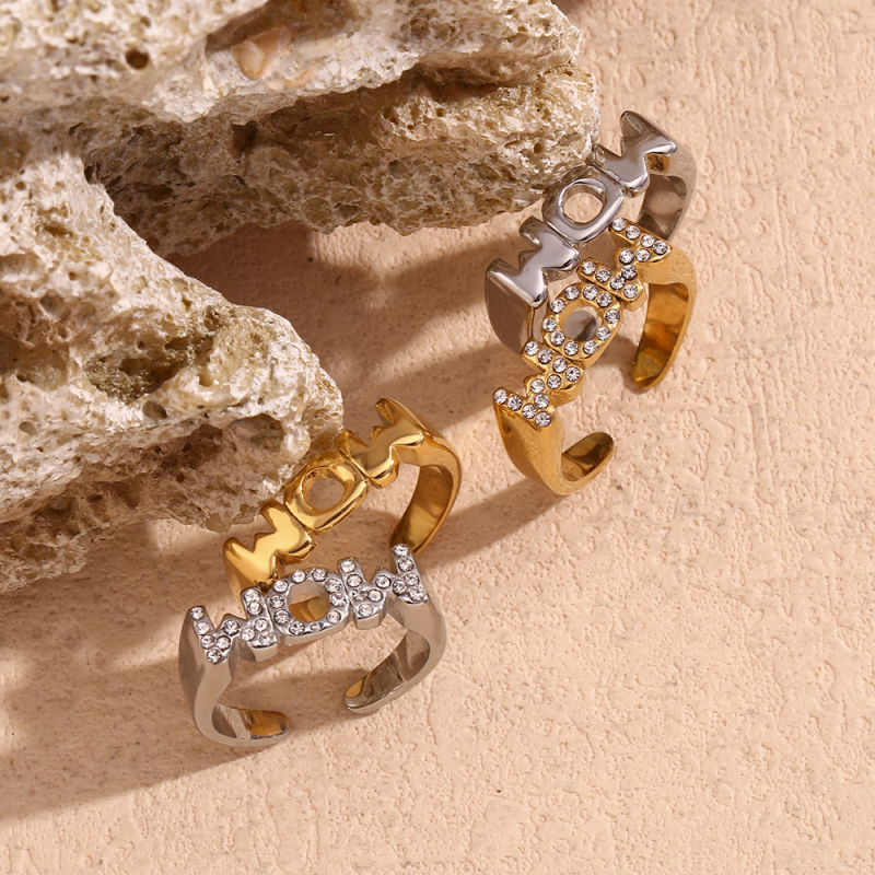 Stainless Steel Ring Supplier - 18K Gold Plated Open Mom Crystal Mother's Day Gift