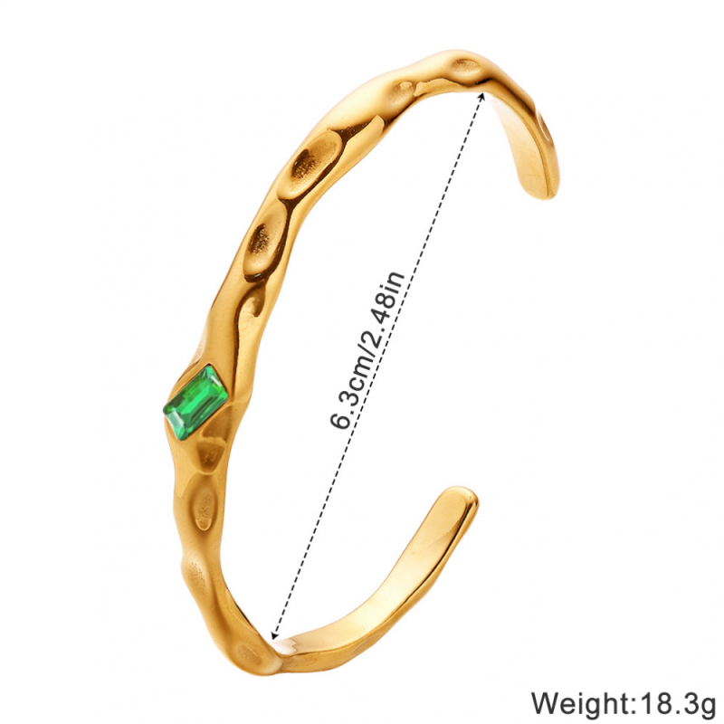 Stainless Steel Cuff Bracelet Supplier - Gold Plated Square Zircon Hammer Pattern Vintage