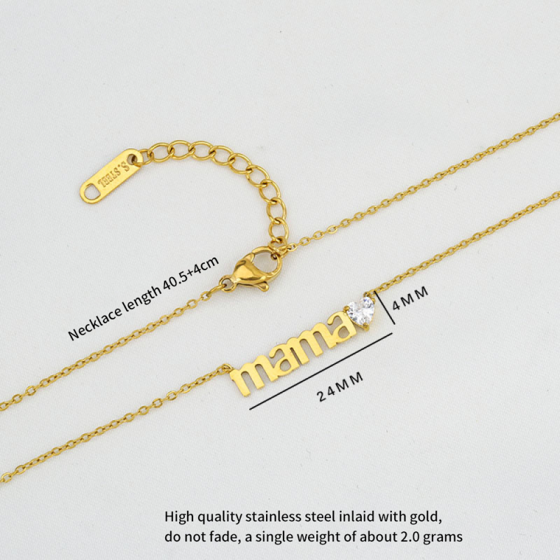 Stainless Steel Pendant Necklace Manufacturer - Gold Plated Love Zircon Mama Mom Jewelry