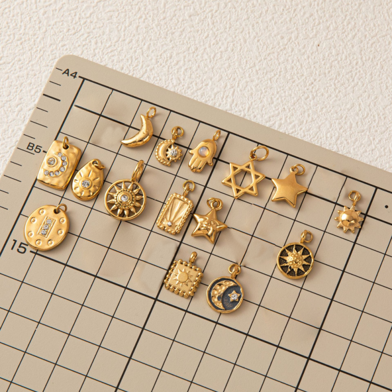 Stainless Steel Charms Manufacturer - Gold Plated Multi Pattern Pendants Jewelry Making