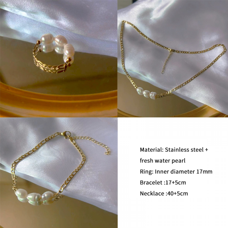 Stainless Steel Pearl Jewelry Set Factory - Gold Plated Fresh Water Pearl Necklace Bracelet Ring