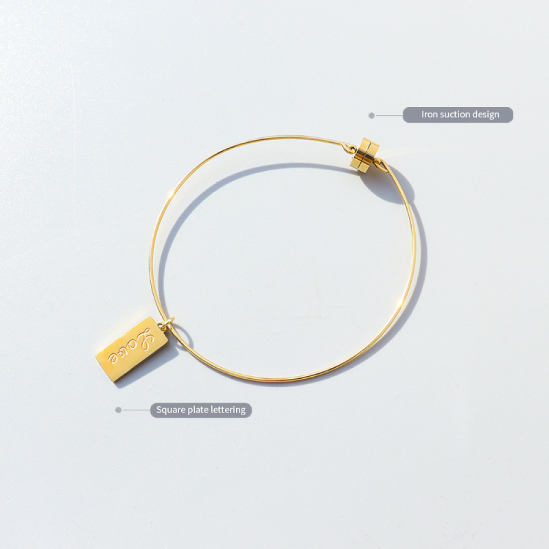 Stainless Steel Bracelet Factory - Geometric Square Engraved Love Magnet Gold Plated