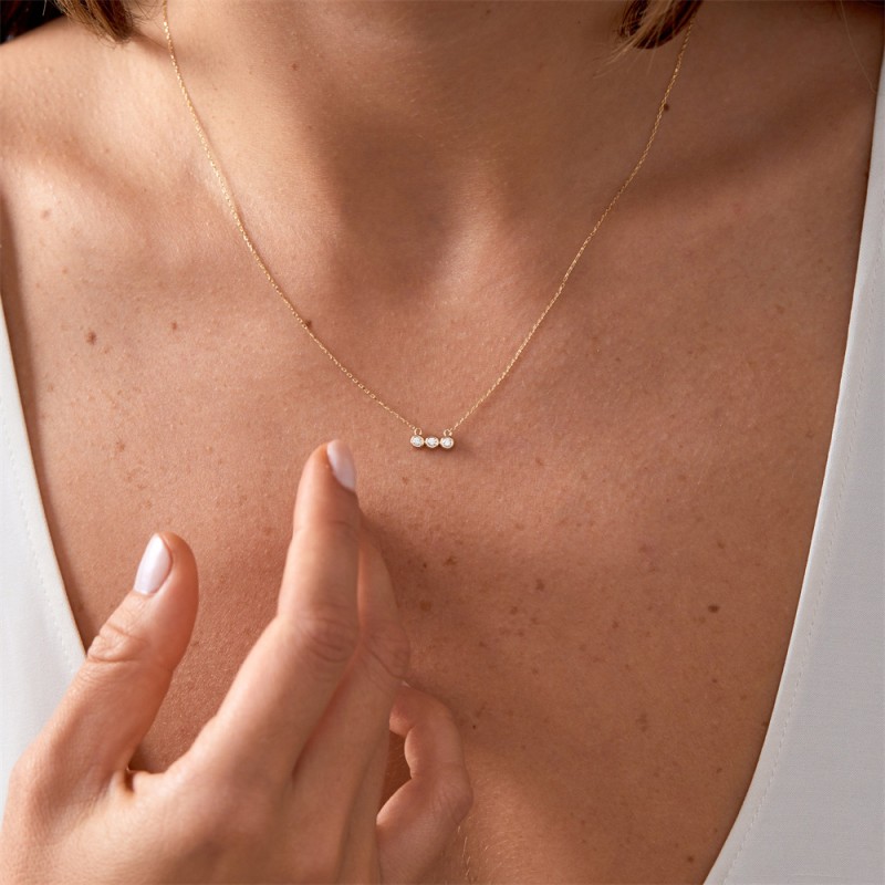 Stainless Steel Birthstone Necklace Supplier - Gold Plated Three Round Cubic Zircon Pendant