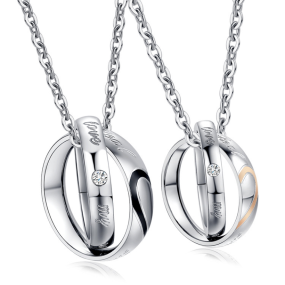 Stainless Steel Couple Necklace Supplier - Anniversary Gift Interlocked Ring Pendant Chain