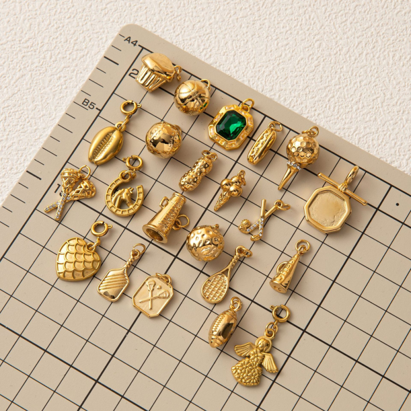 Stainless Steel Pendant Charms Supplier - DIY Live Mouth Chain Sports Food 18K Gold Plated