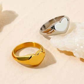 Stainless Steel Signet Rings Factory - Custom Blank Engraved Heart Gold Plated Women Jewelry