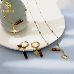 Stainless Steel Jewelry Set Manufacturer - Gold Plated Star Pendant Tiger Eye Natural Stone