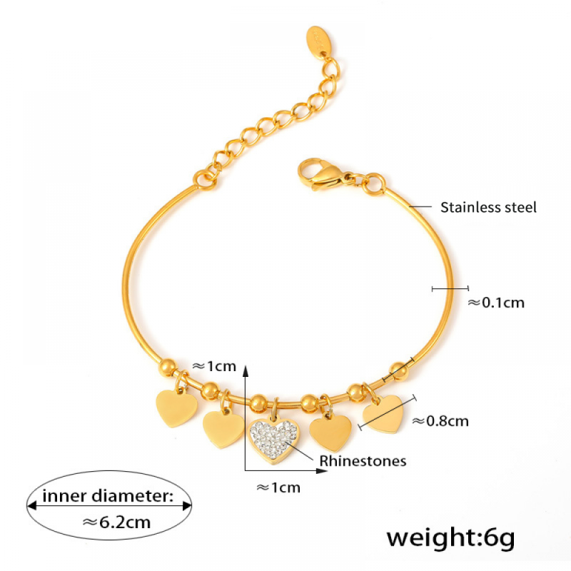 Stainless Steel Bangle Bracelet Manufacturer - Waterproof Diamond Crystal Love Heart Charm