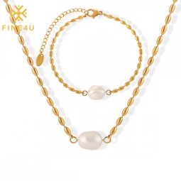 Stainless Steel Pearl Jewelry Set Manufacturer - Gold Plated Beaded Necklace Bracelet Set