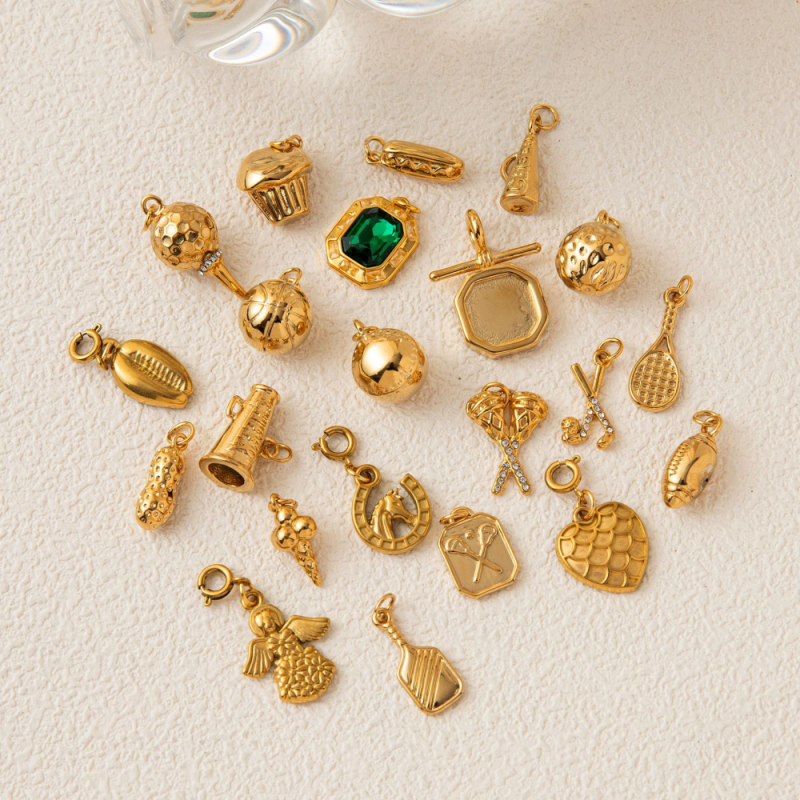 Stainless Steel Pendant Charms Supplier - DIY Live Mouth Chain Sports Food 18K Gold Plated