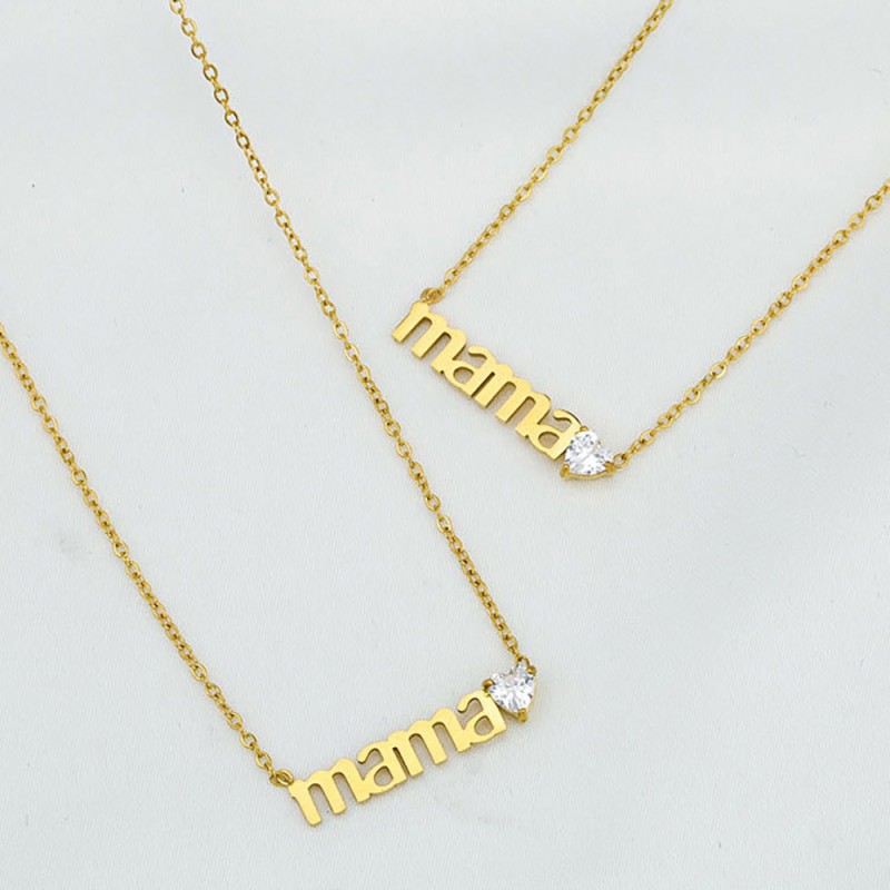 Stainless Steel Pendant Necklace Manufacturer - Gold Plated Love Zircon Mama Mom Jewelry