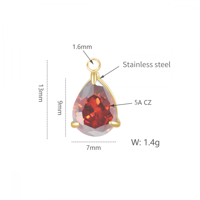 Stainless Steel Birthstone Pendant Supplier - Water Drop Teardrop Zircon Birthstone Charms