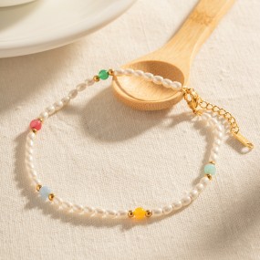 Stainless Steel Anklets Factory - Gold Plated Glass Pearl Colorful Natural Stone Summer