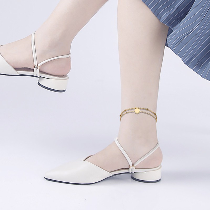 Stainless Steel Anklets Factory - Gold Plated Beaded Disc Charm Double Layer Water Proof