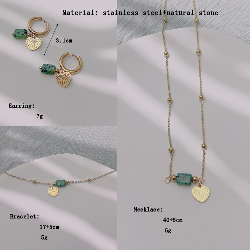 Stainless Steel Jewelry Set Supplier - Gold Plated Heart Pendant Turquoise Natural Stone