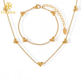 Stainless Steel Jewelry Set Manufacturer - Gold Plated Cubic Zirconia Heart Pendant Women Set
