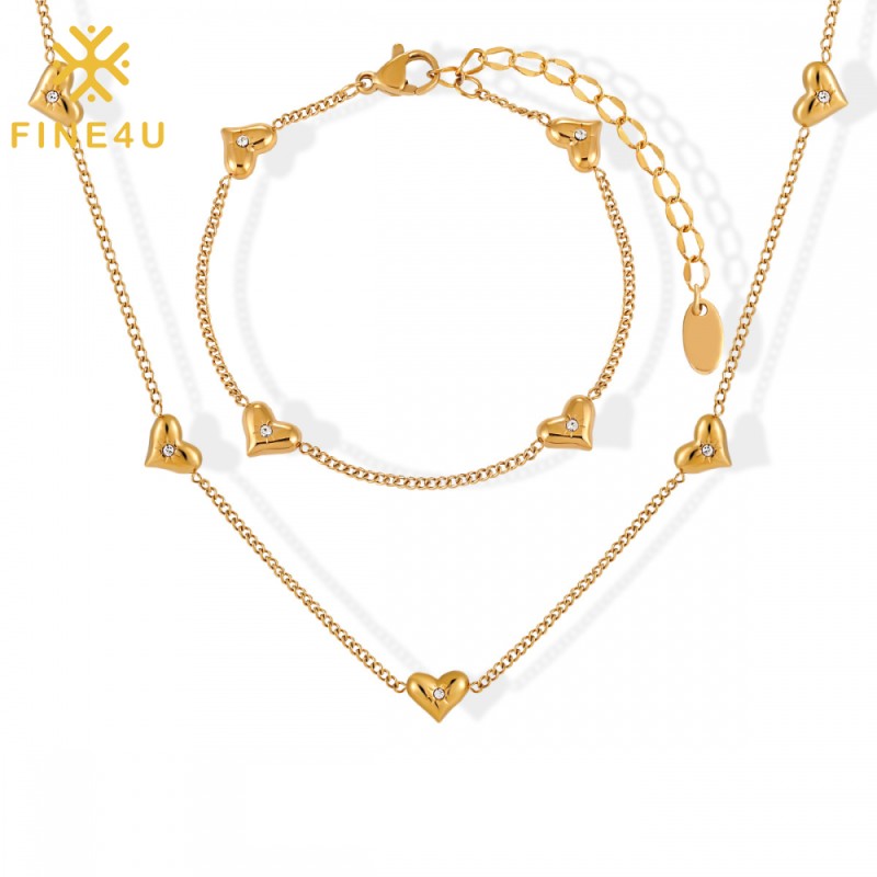 Stainless Steel Jewelry Set Manufacturer - Gold Plated Cubic Zirconia Heart Pendant Women Set