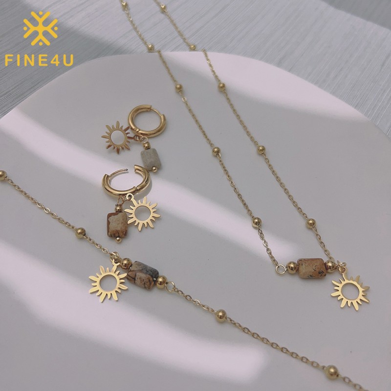 Stainless Steel Jewellery Sets Supplier - Gold Plated Sun Pendant Natural Stone Hawaiian