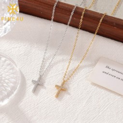 Stainless Steel Cross Pendant Necklace Factory - 18K Gold Plated Small Zircon Inlaid Dainty
