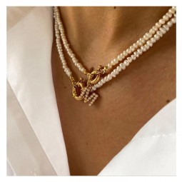Stainless Steel Pearl Pendant Necklace Factory - Custom Name A-Z Initial Gold Plated