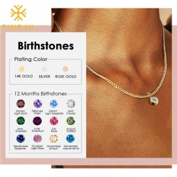 Stainless Steel Birthstone Necklace Supplier - Gold Plated Zircon Personalized Birthday Jewelry