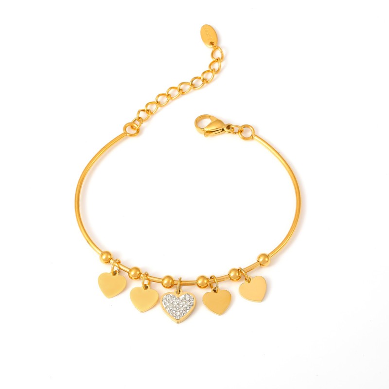 Stainless Steel Bangle Bracelet Manufacturer - Waterproof Diamond Crystal Love Heart Charm