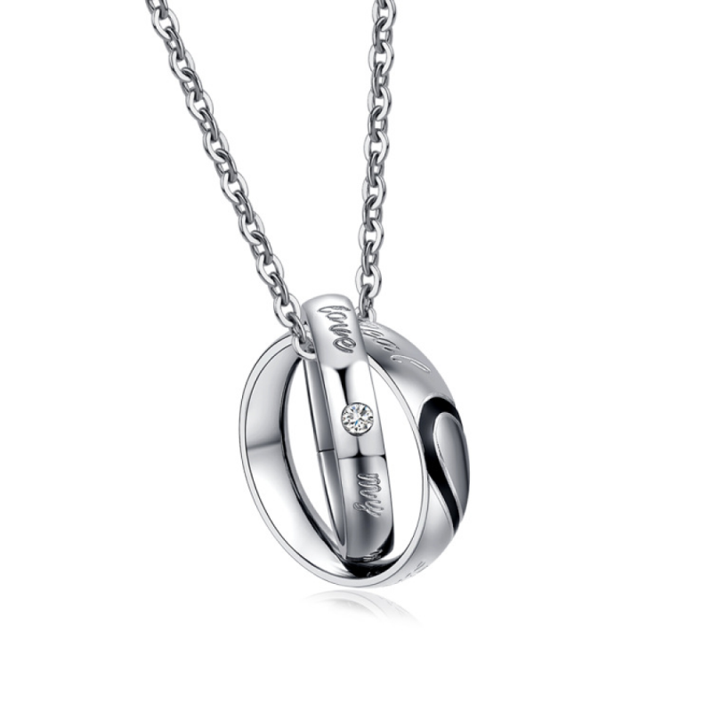 Stainless Steel Couple Necklace Supplier - Anniversary Gift Interlocked Ring Pendant Chain