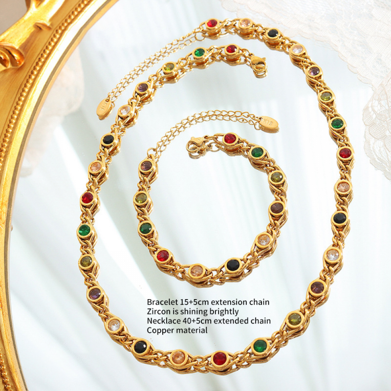 Stainless Steel Jewelry Set Manufacturer - Copper Gold Plated Fish Eye Zircon Splicing Chain