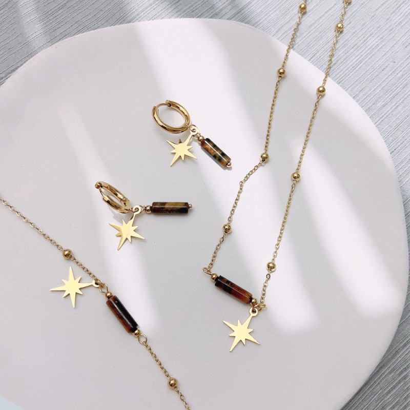 Stainless Steel Jewelry Set Manufacturer - Gold Plated Star Pendant Tiger Eye Natural Stone