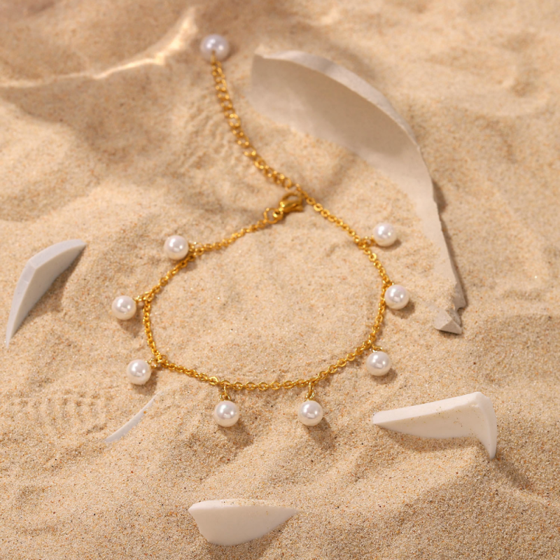 Stainless Steel Anklets Factory - Gold Plated Pearl Foot Chain Handmade Women Accessories