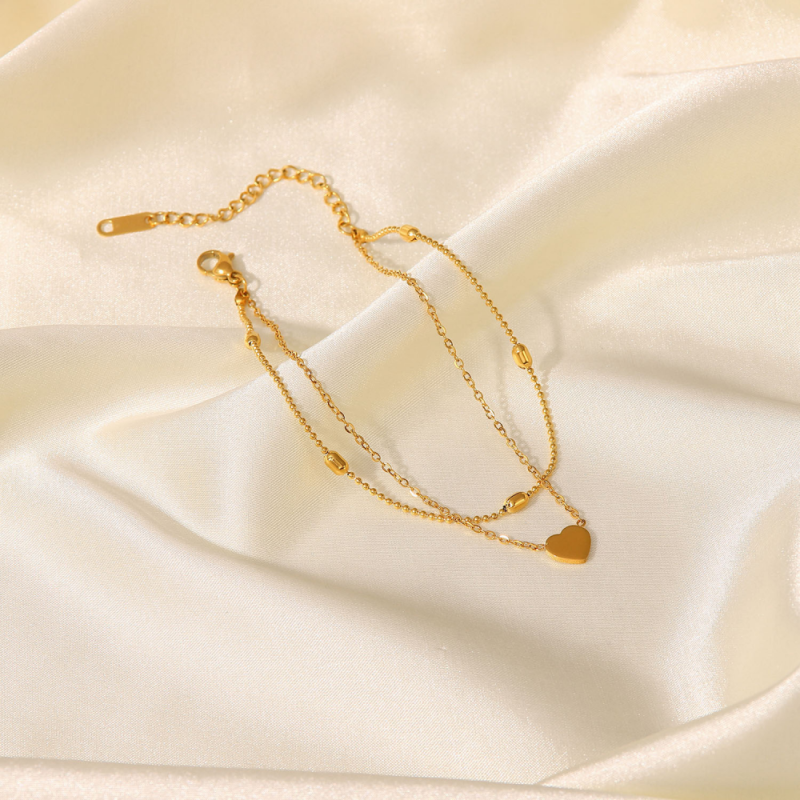 Stainless Steel Anklets Manufacturer - Gold Plated Heart Charm Dainty Simple Waterproof