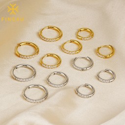 Stainless Steel Huggie Earrings Manufacturer - Gold Plated Cz Zircon Diamond Small Hoop