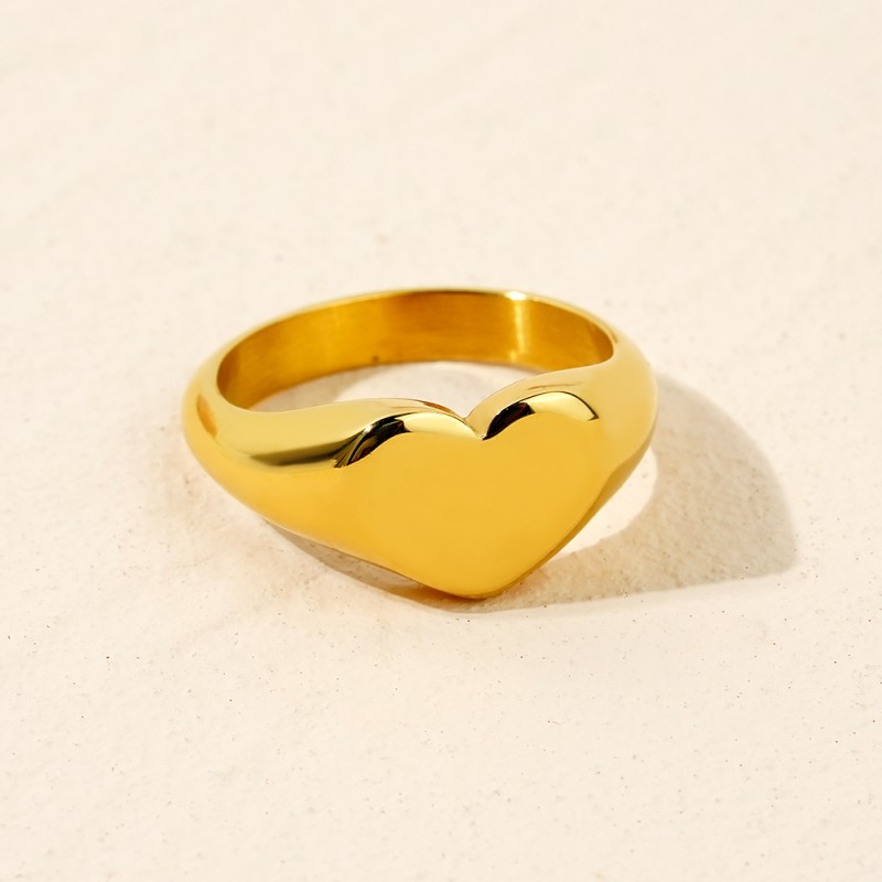 Stainless Steel Signet Rings Factory - Custom Blank Engraved Heart Gold Plated Women Jewelry