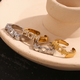 Stainless Steel Ring Supplier - 18K Gold Plated Open Mom Crystal Mother's Day Gift