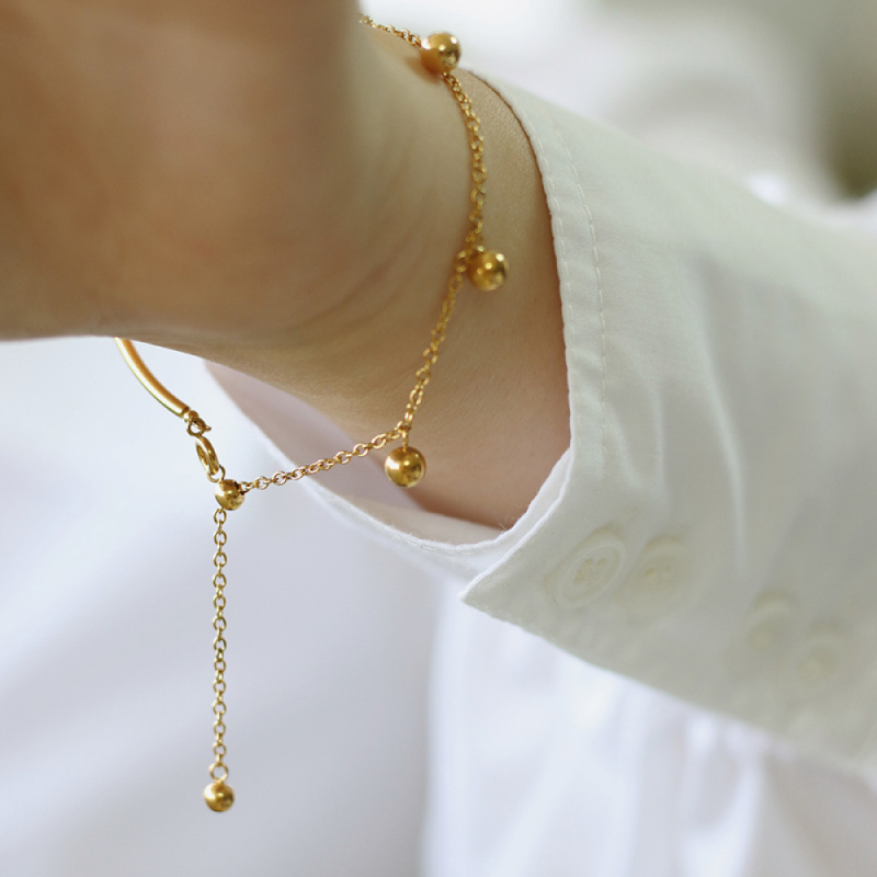 Stainless Steel Bangle Bracelet Supplier - Gold Plated Dangle Beads Charm Minimalist Trendy