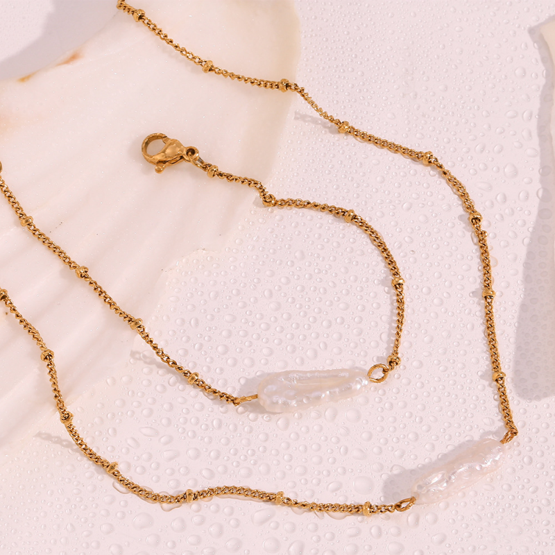 Stainless Steel Pearl Jewelry Set Factory - Gold Plated Baroque Freshwater Pearl Necklace Bracelet