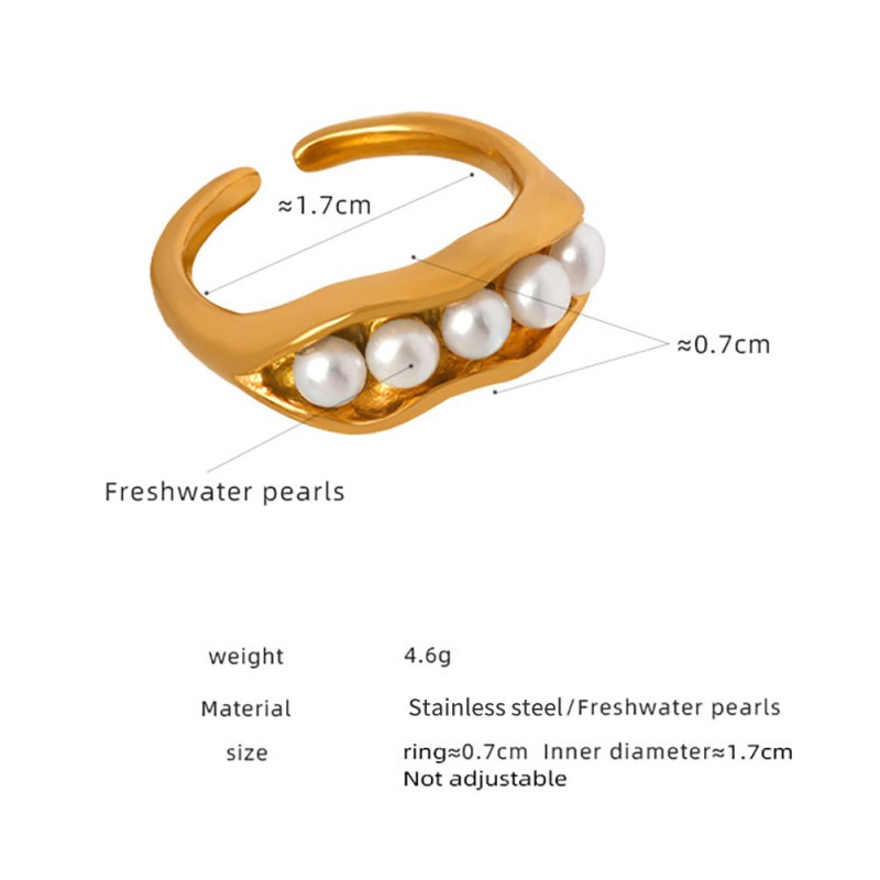 Stainless Steel Pearl Ring Supplier - Gold Plated Beaded Inlaid Freshwater Pearls Open Ring