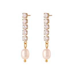 Stainless Steel Pearl Earrings Manufacturer - Gold Plated Cubic Zirconia Drop Freshwater Pearl