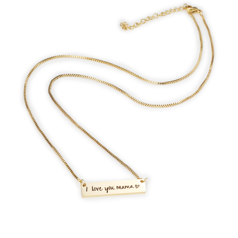 Stainless Steel Bar Pendant Necklace Factory - Custom Engraved I Love You Mama Gold Plated