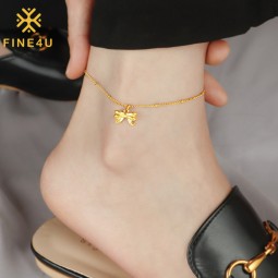 Stainless Steel Anklets Manufacturer - Gold Plated Bow Fashion Cute Girls Foot Chain