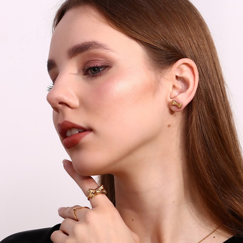 Stainless Steel Jewelry Set Manufacturer - Gold Plated Bow Knot Necklace Earring 2024 Trend