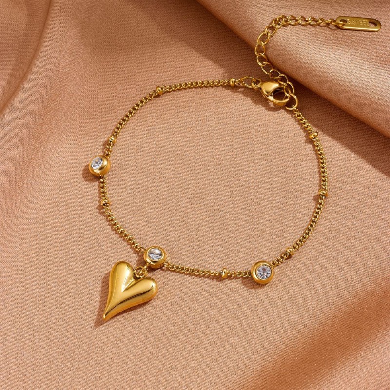 Stainless Steel Jewelry Set Supplier - Gold Plated Zircon Heart Bracelet Anklet Necklace Earrings