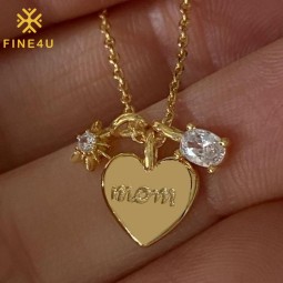 Stainless Steel Pendant Necklace Supplier - Custom Mother's Day Gift Zircon Heart Gold Plated
