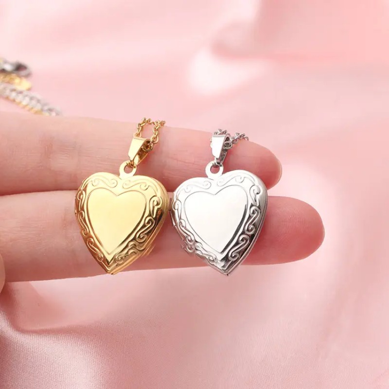 Stainless Steel Locket Necklace Supplier - Custom Gold Plated Love Photo Pendant Heart