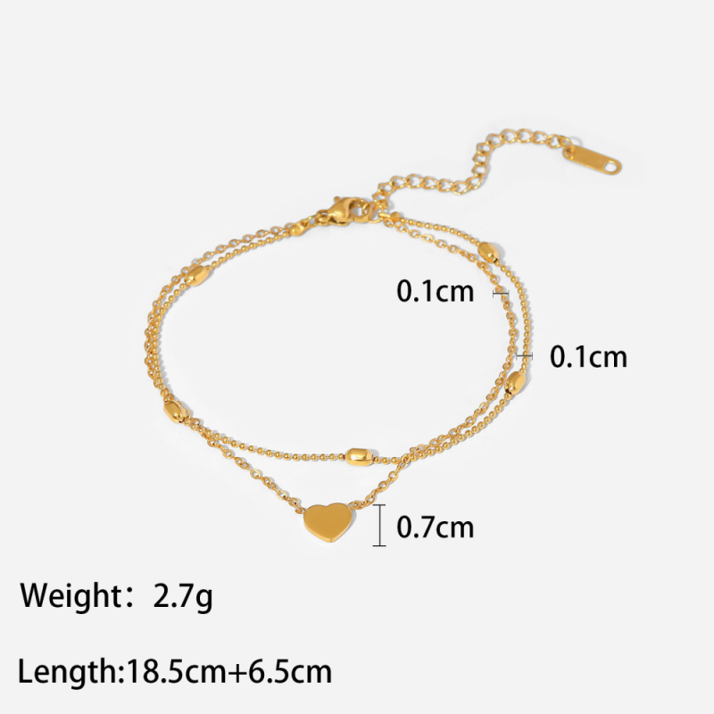 Stainless Steel Anklets Manufacturer - Gold Plated Heart Charm Dainty Simple Waterproof