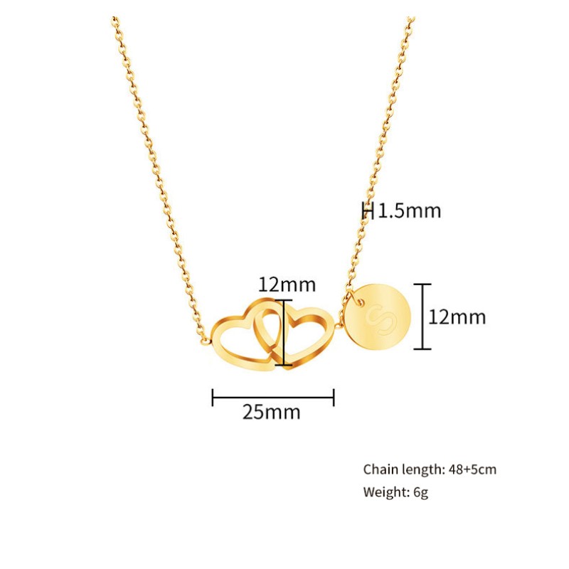 Stainless Steel Jewelry Set Supplier - Gold Plated Double Heart Initial Letter Charm Set