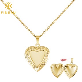 Stainless Steel Locket Necklace Supplier - Custom Gold Plated Love Photo Pendant Heart