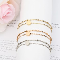 Stainless Steel Anklets Factory - Gold Plated Beaded Disc Charm Double Layer Water Proof