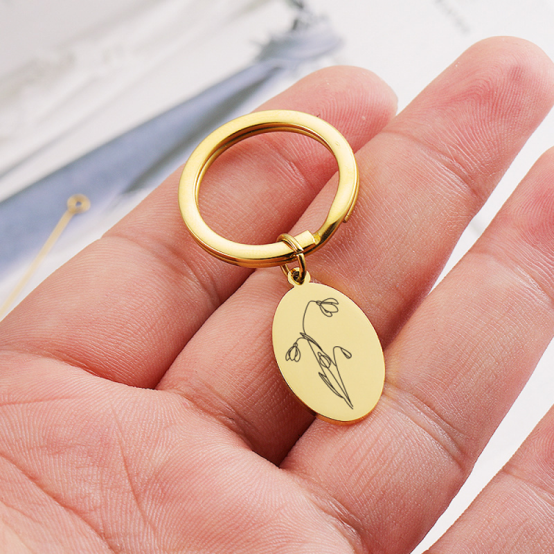 Stainless Steel Keychain Factory - Custom Mini Birth Month Flower Engraved Accessories