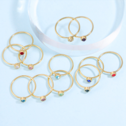 Stainless Steel Birthstone Ring Factory - Gold Plated Zircon Wedding Engagement Birthday Gift